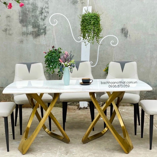 BÀN ĂN CAO CẤP CHÂN INOX MẶT ĐÁ