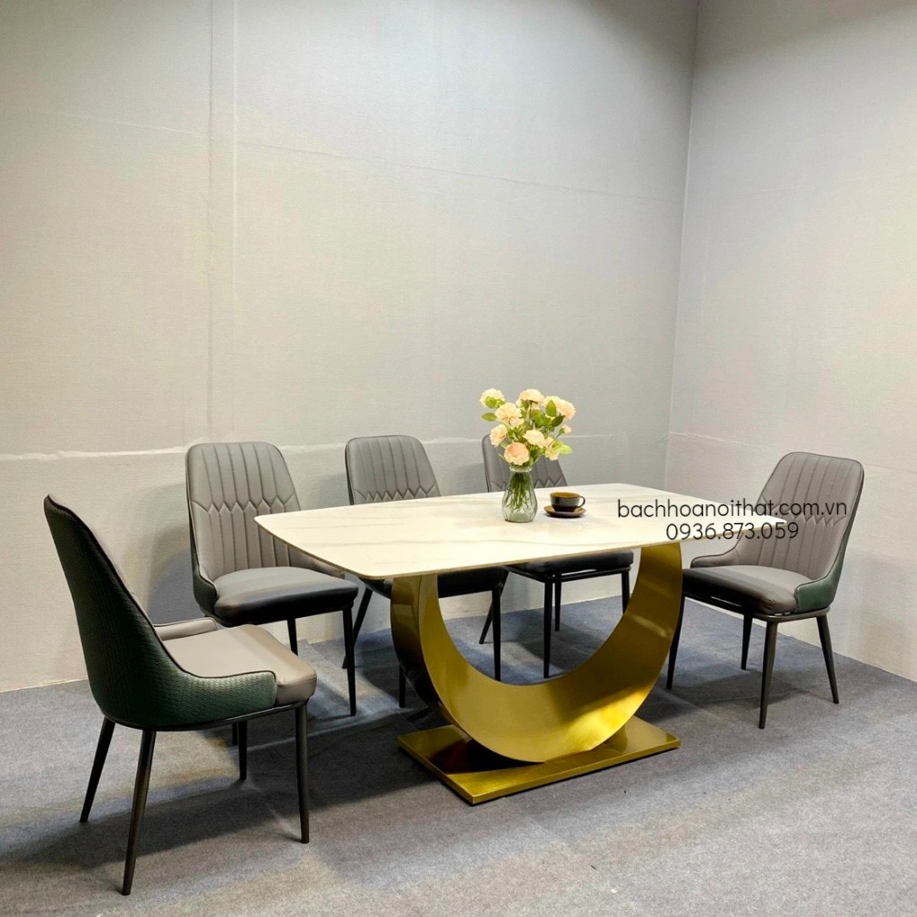 BÀN ĂN CHÂN INOX MẶT ĐÁ CERAMIC NHẬP KHẨU