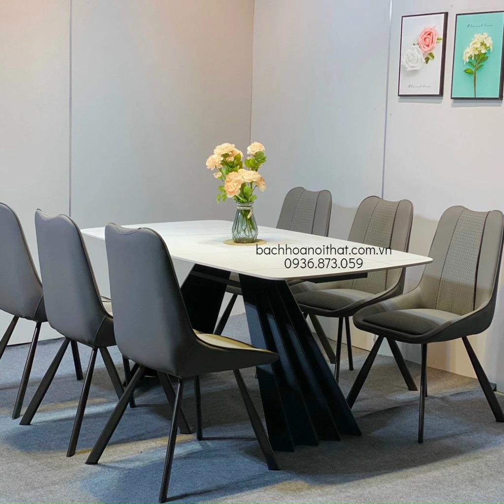 BÀN ĂN HIỆN ĐẠI MẶT ĐÁ CHÂN SẮT