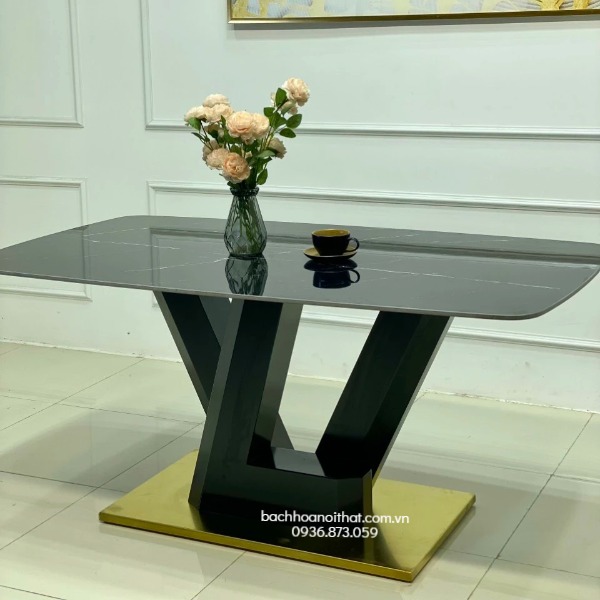 BÀN ĂN MẶT ĐÁ CERAMIC CHÂN LV - BAMD153