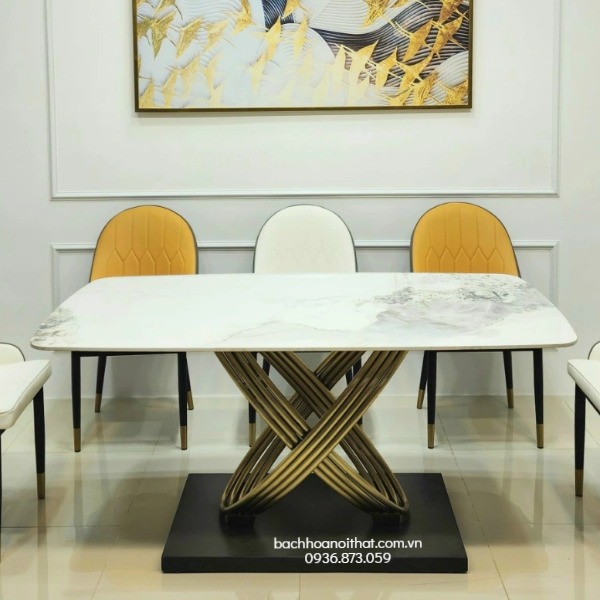 BÀN ĂN MẶT ĐÁ CHÂN INOX NHẬP KHẨU - BAMD119