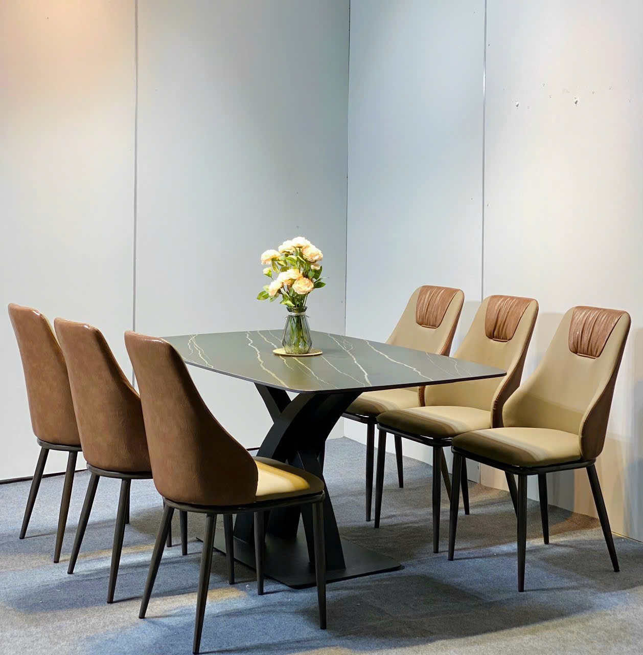 Bộ Bàn Ăn Chân X Cong 6 Ghế Spot-BBA51