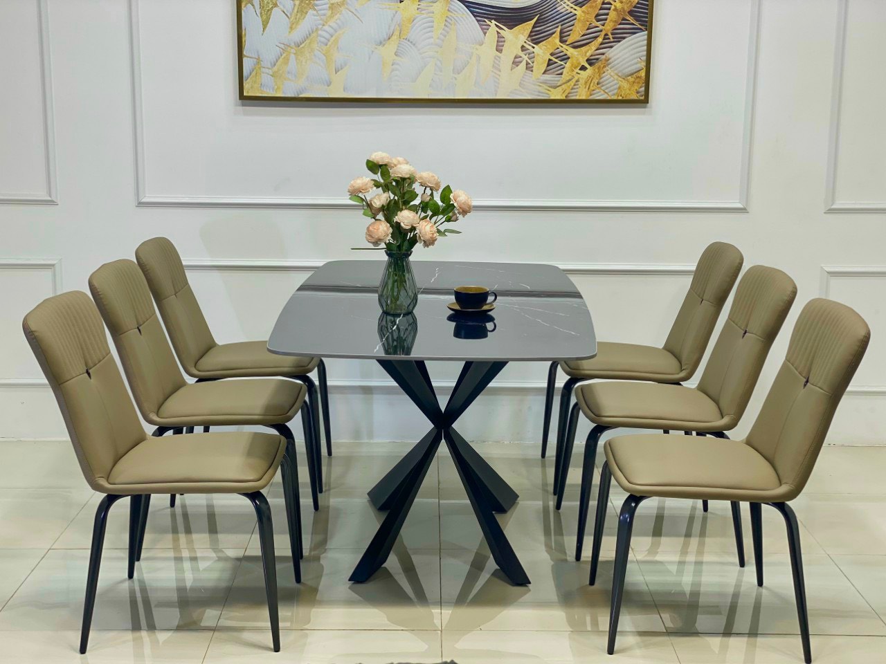 Bộ Bàn Ăn Chân Cộng 6 Ghế Levi -BBA54