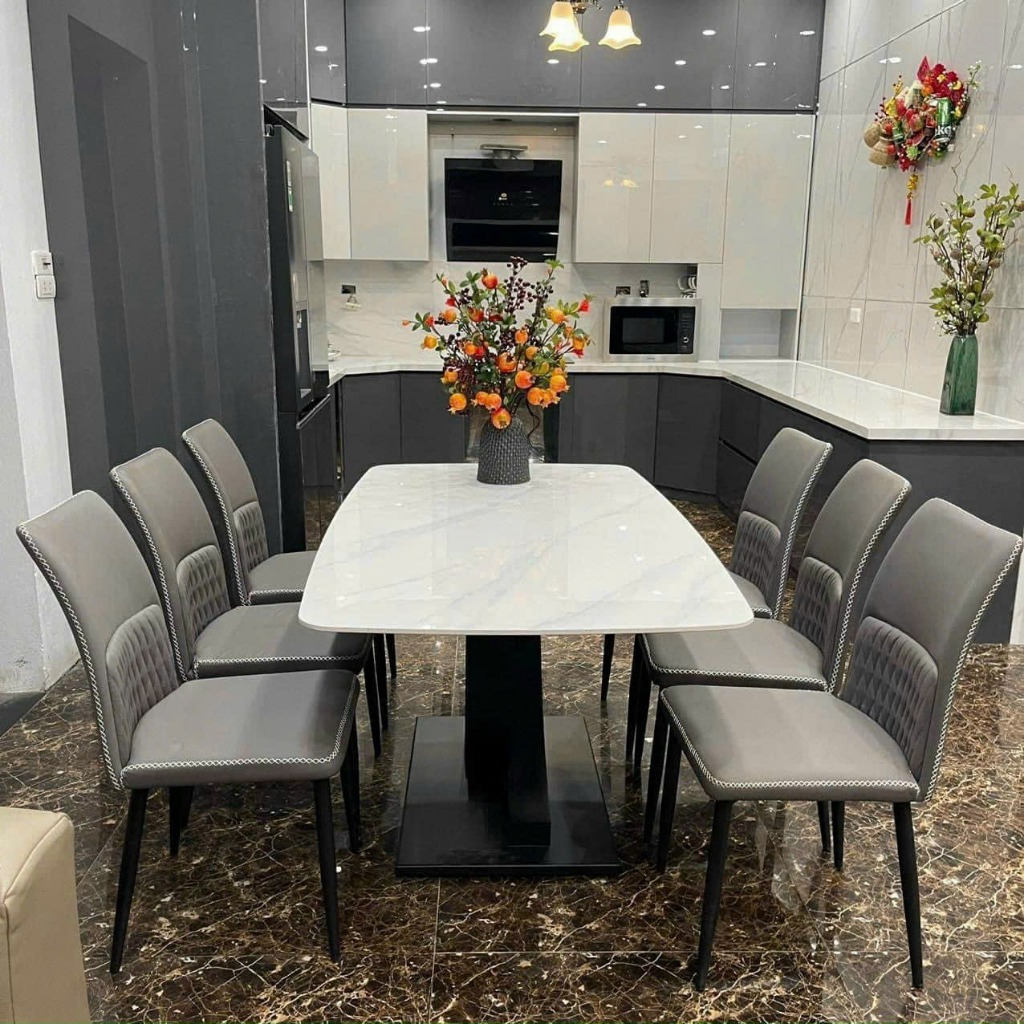 Bộ Bàn Ăn Chân X 6 Ghế Trám Giữa -BBA59