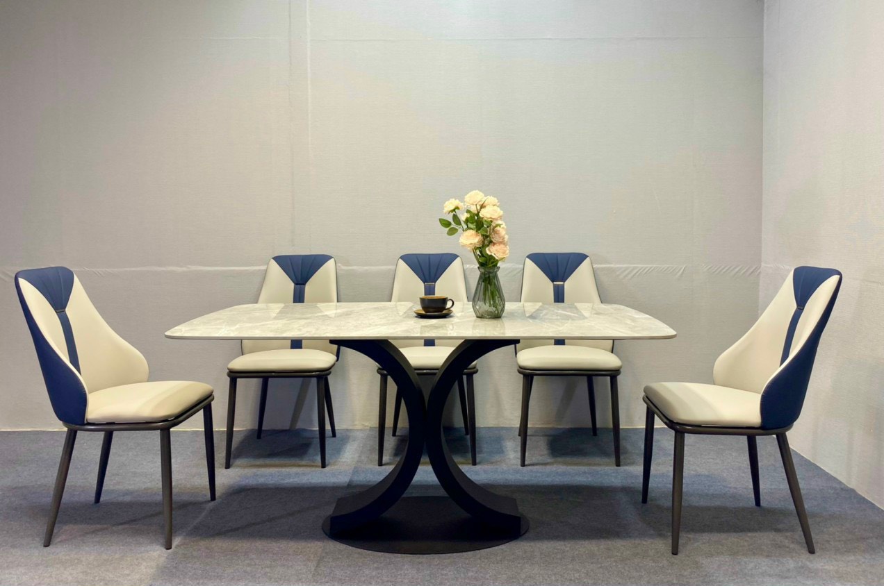 Bộ Bàn Ăn Chân Channel 6 Ghế Spot Cải -BBA60