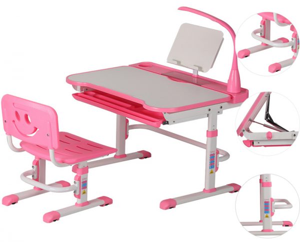 Bộ Bàn Ghế Chống Cận Chống Gù Cho Bé VDTQ8 PLUS Màu Hồng