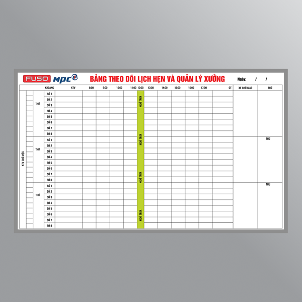 Bảng theo dõi lịch hẹn Gara ô tô