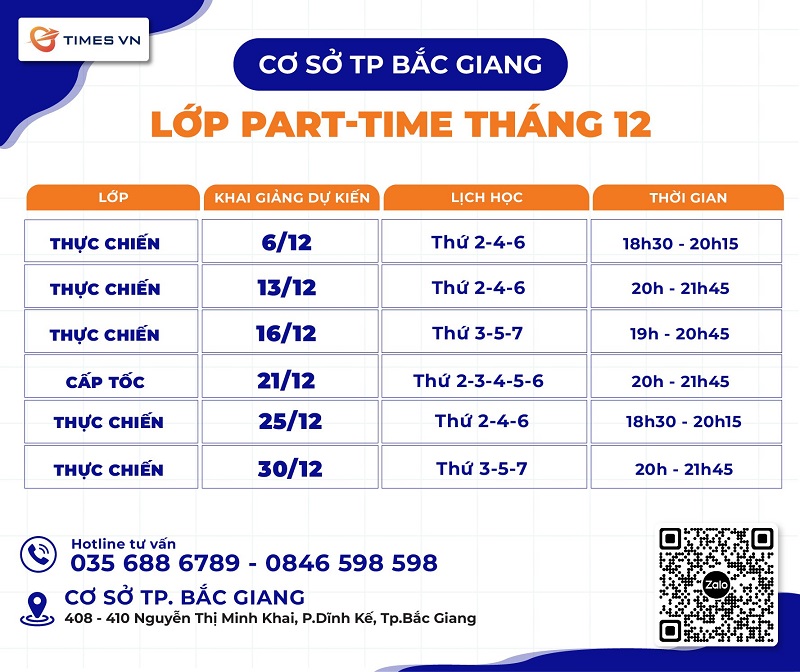 LỊCH KHAI GIẢNG THÁNG 12/2023 LỚP THỰC CHIẾN, CẤP TỐC TẠI TP. BẮC GIANG