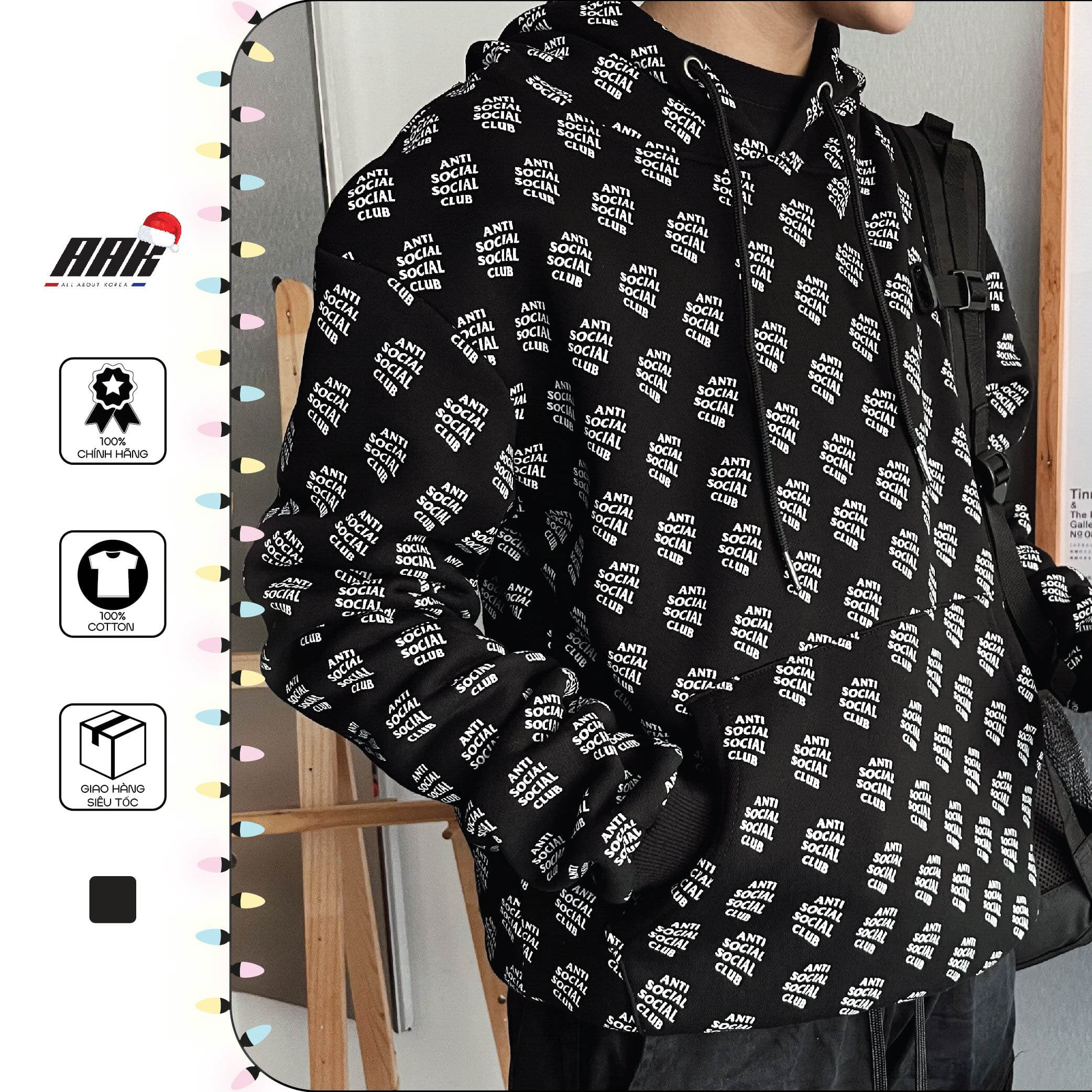 ASSC ALL OVER PRINT LOGO HOODIE BLACK