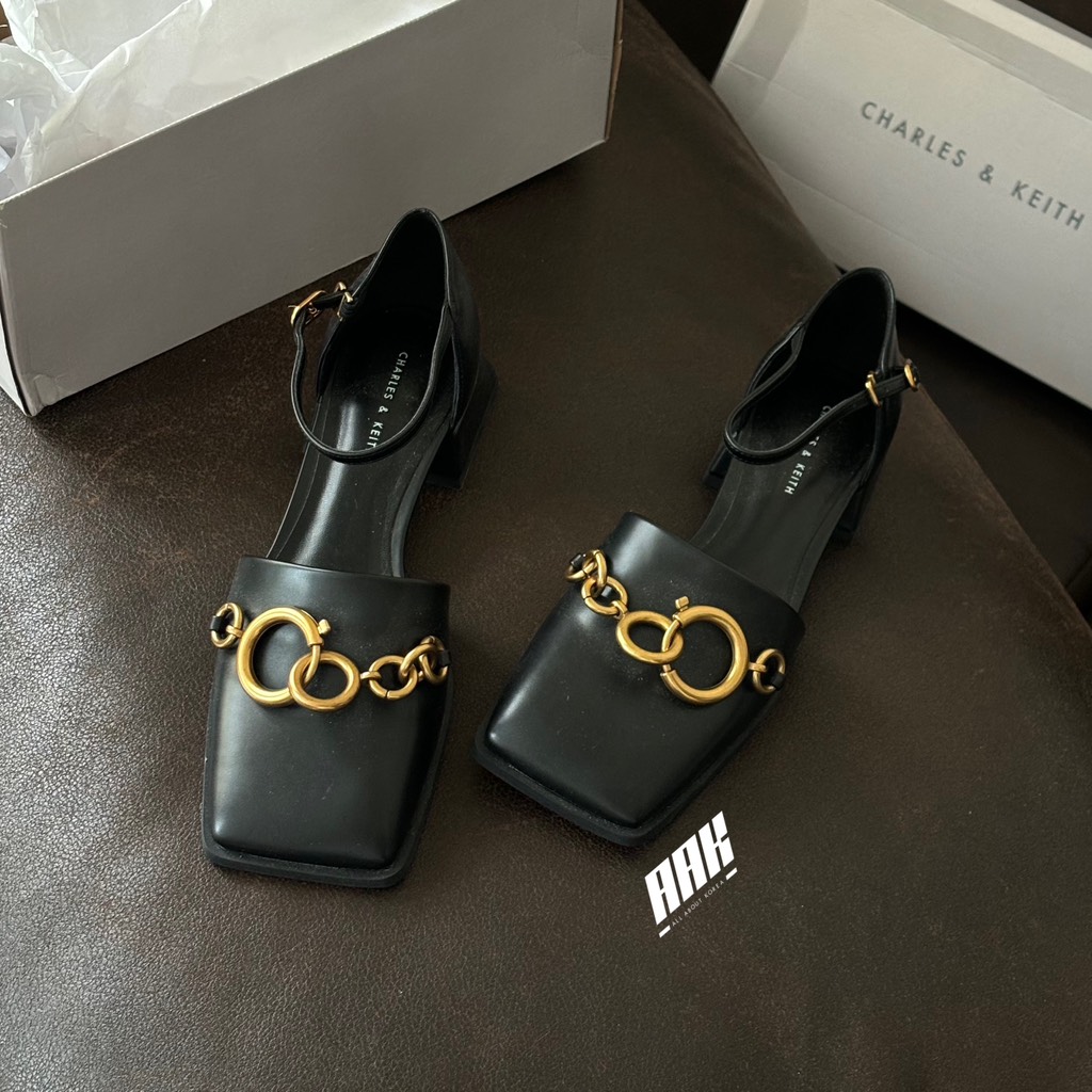 CHARLES&KEITH CHAIN LINK SQUARE TOE- PUMPS IN BLACK / BLACK - (CK1 60900154)