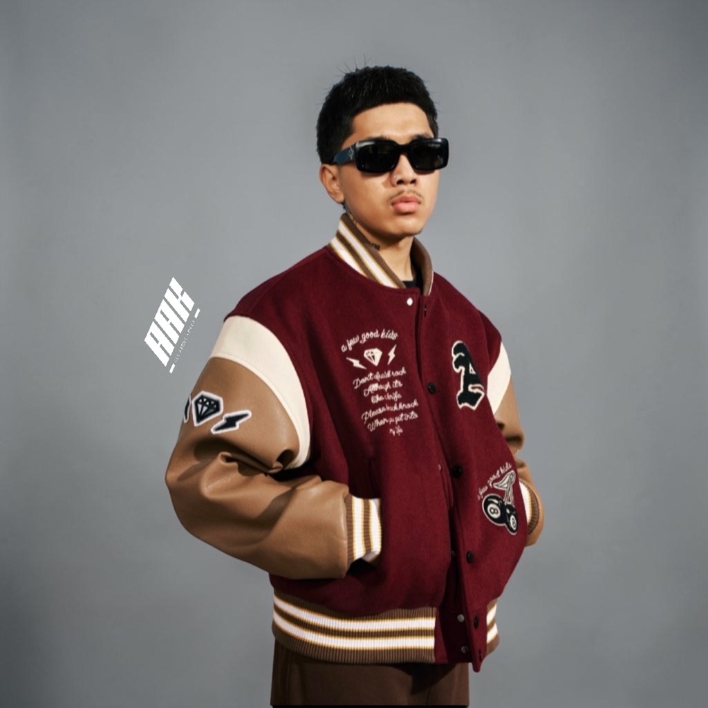 AFGK FW22 Letter Statue Character Stitching ll Varsity Jacket / Red ( AFL39)