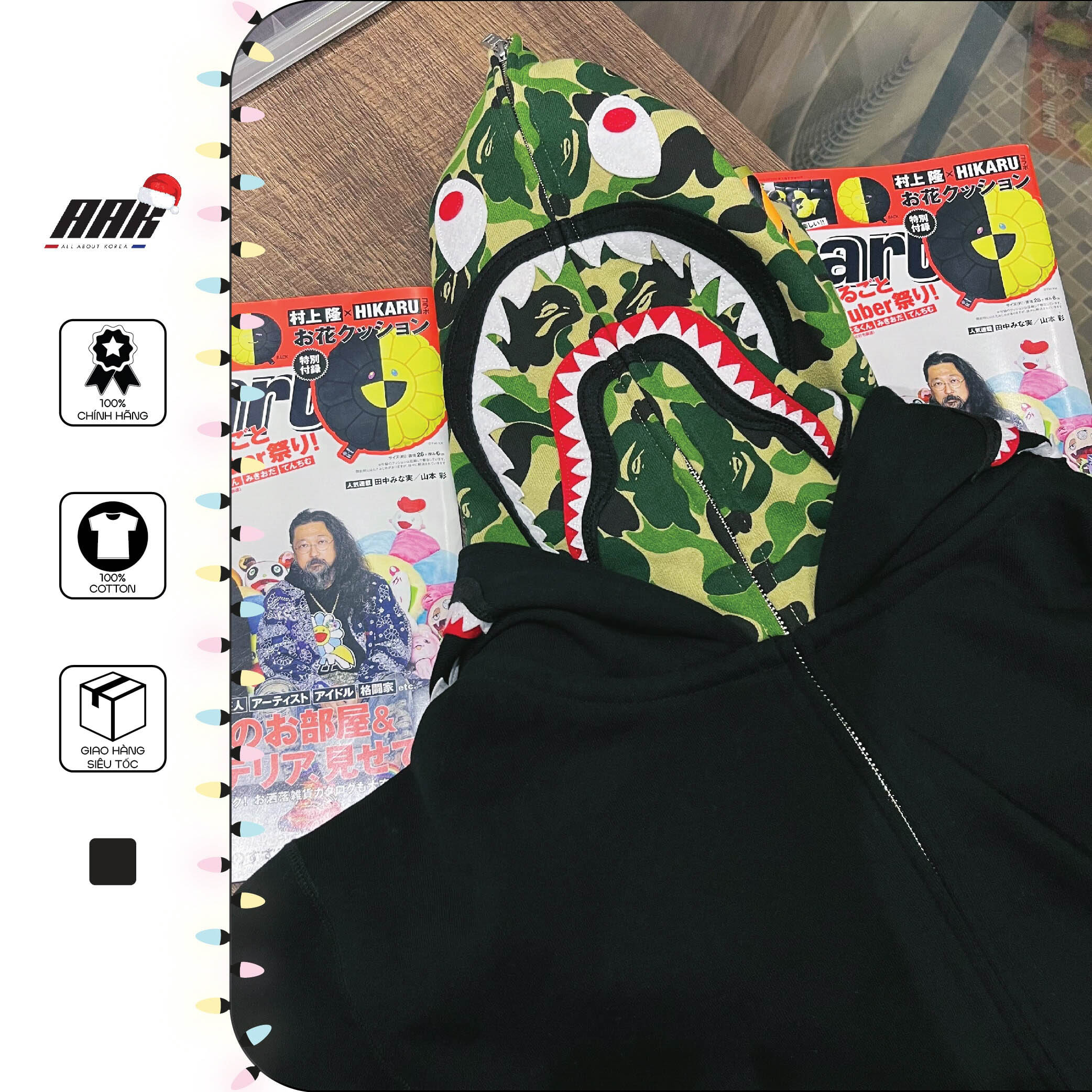 BAPE ABC SHARK FULL ZIP DOUBLE HOODIE BLACK FW19