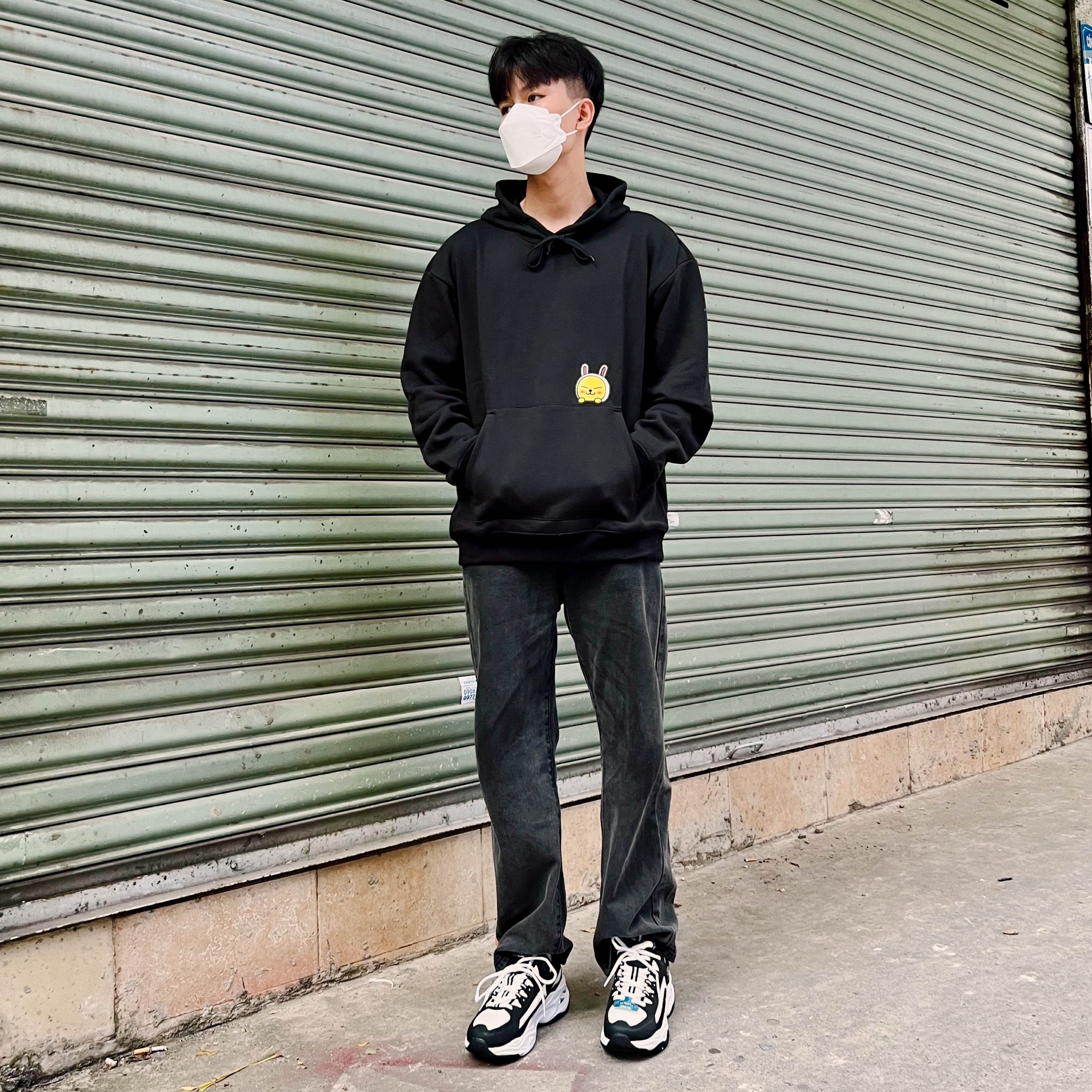 KAKAO FRIENDS MUZI RABBIT HOODIE - BLACK