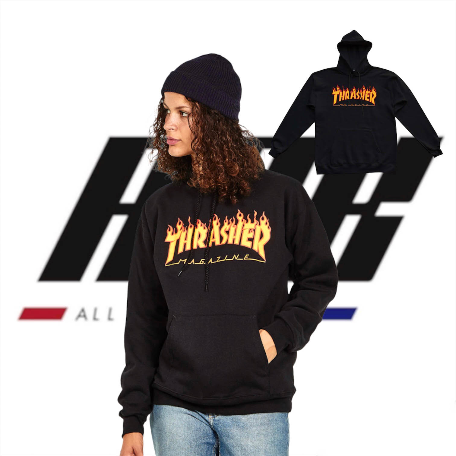 THRASHER FLAME HOODIE BLACK