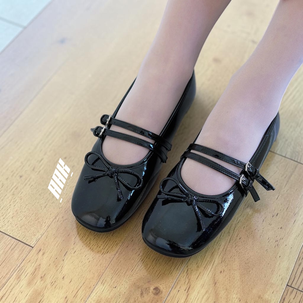 Rockfish Square Toe Two Strap Maryjane ( Enamel ) / Black