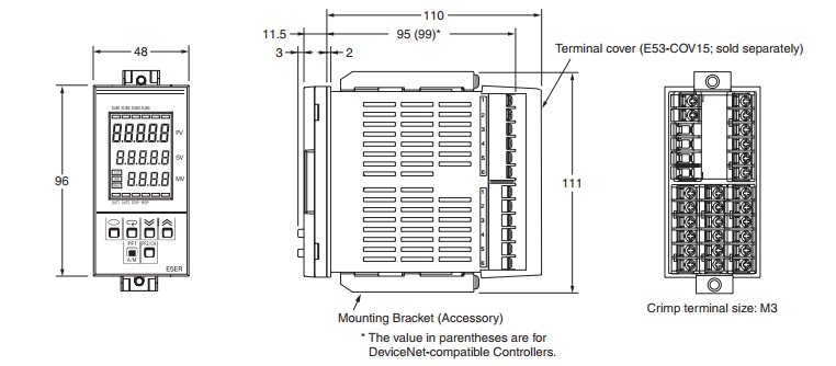 Bản vẽ kích thước bộ điều khiển Omron E5ER-QTB-DRT