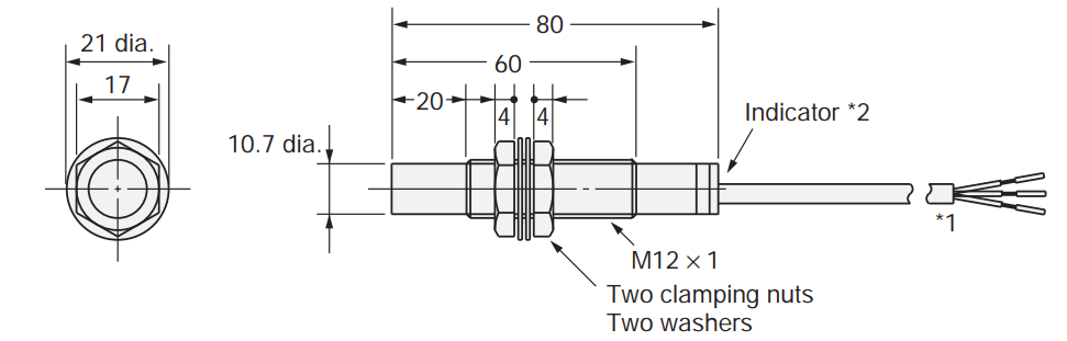 Bản vẽ kích thước sản phẩm Cảm biến điện dung Omron E2K-X4ME1