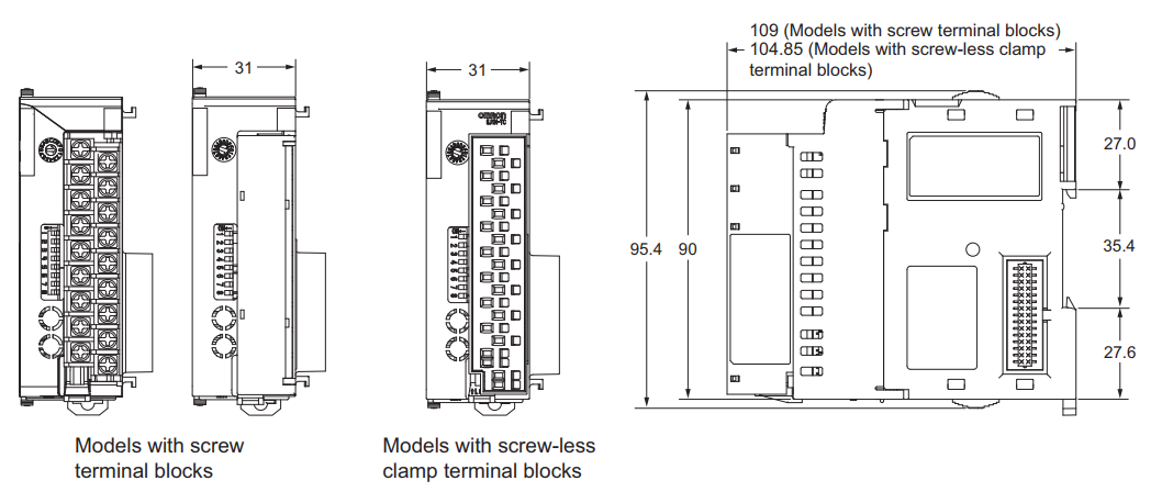 Bản vẽ kích thước bộ điều khiển nhiệt độ Omron EJ1N-TC2A-QNHB