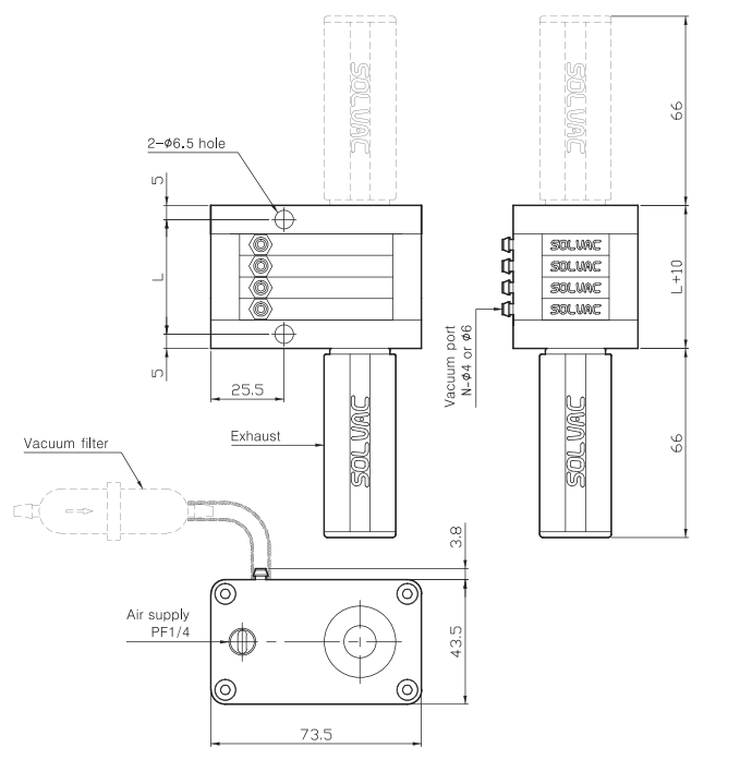Bản vẽ kích thước van tạo áp chân không VSM02-4-4-N