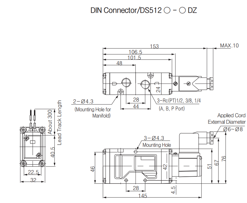 Bản vẽ kích thước van DS5120 24VDC