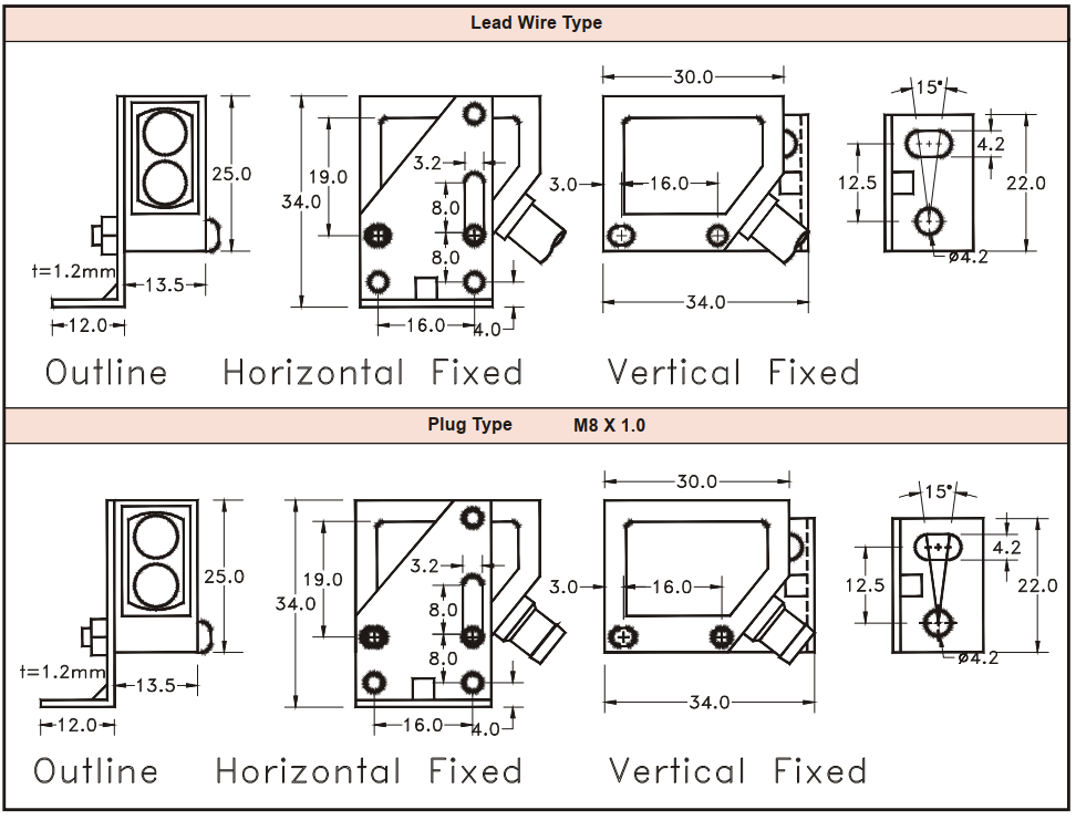 Bản vẽ kích thước cảm biến quang FOTEK MR-10X