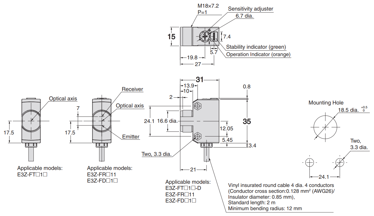 Bản vẽ kích thước E3Z-FDN12