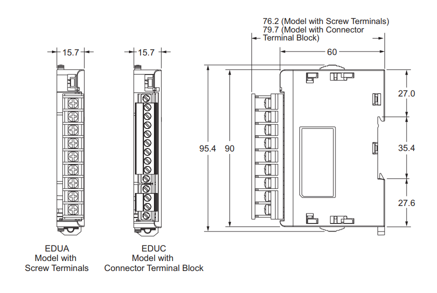 Bản vẽ kích thước bộ điều khiển nhiệt độ Omron EJ1C-EDUA-NFLK