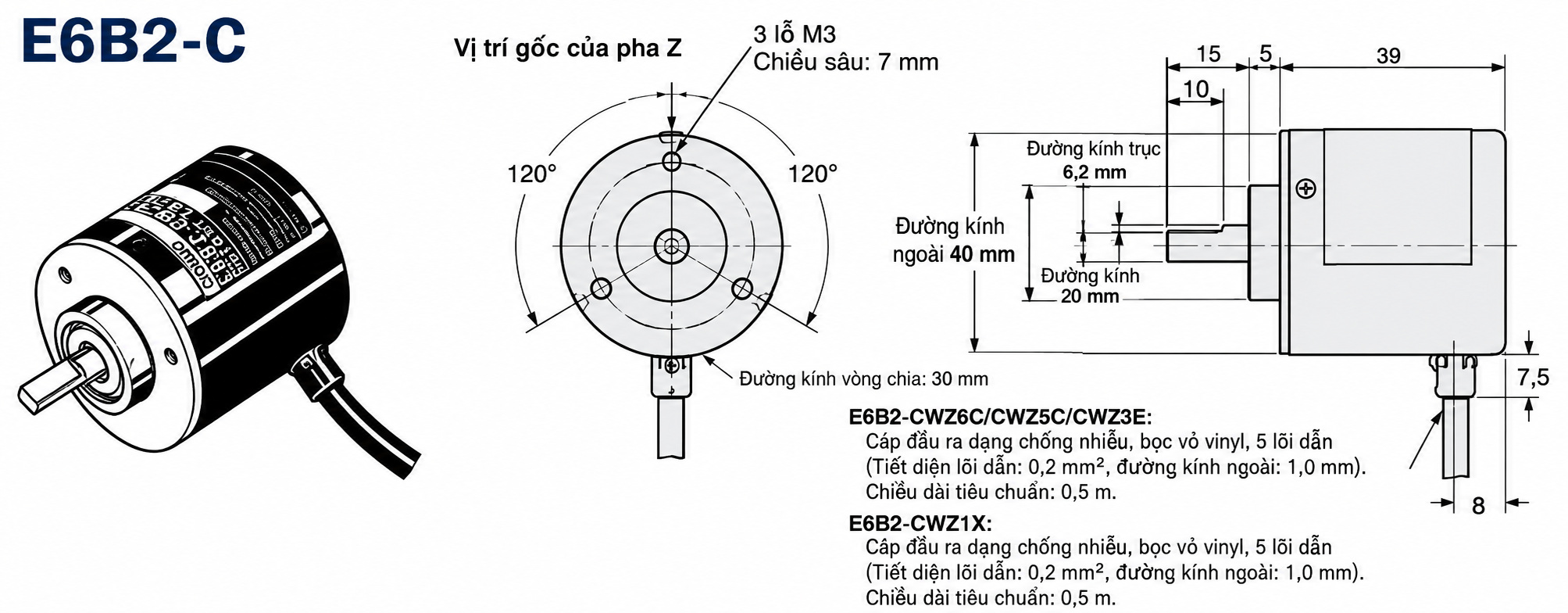Bản vẽ kích thước encoder Omron E6B2-CWZ6C Bản vẽ kích thước encoder OMRON E6B2-CWZ6C