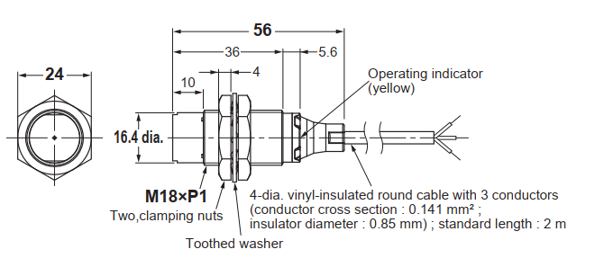 Bản vẽ kích thước cảm biến tiệm cận Omron E2B-M18KN16-WP-B1