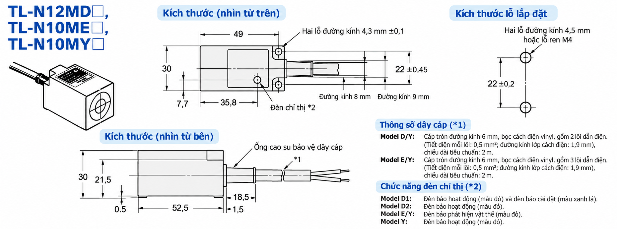 Bản vẽ kích thước cảm biến tiệm cận Omron TL-N10