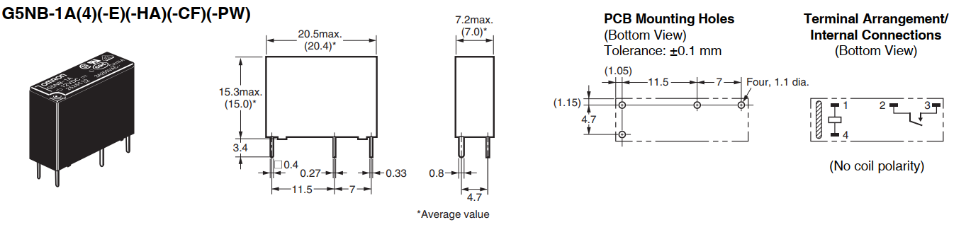 Bản vẽ kích thước sản phẩm Relay G5NB-1A 24VDC - hình 1