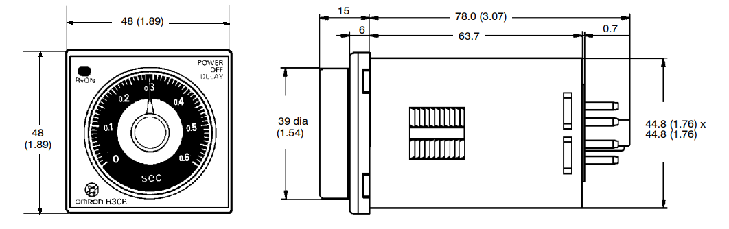 Bản vẽ kích thước rơ le thời gian Omron H3CR-H8L - hình 1