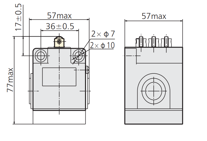 Bản vẽ kích thước công tắc hành trình YBLX-JW2/11Z/3 - hình 1