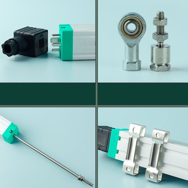 Hình ảnh thực tế cảm biến vị trí tuyến tính KTC-01 - chi tiết thanh kéo và phụ kiện