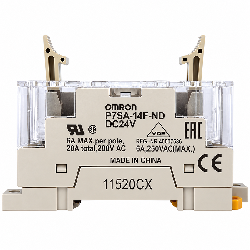 Mặt sau đế cắm Omron P7SA-14F-ND DC24V với nhãn model và ngàm lắp đặt