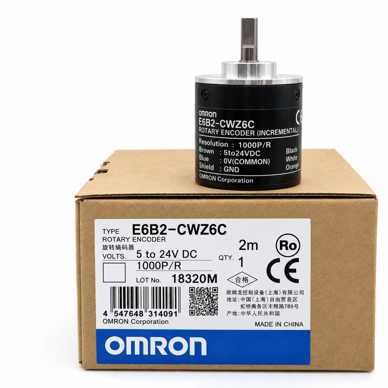 Encoder Omron E6B2-CWZ6C và hộp sản phẩm Encoder OMRON E6B2-CWZ6C và hộp sản phẩm