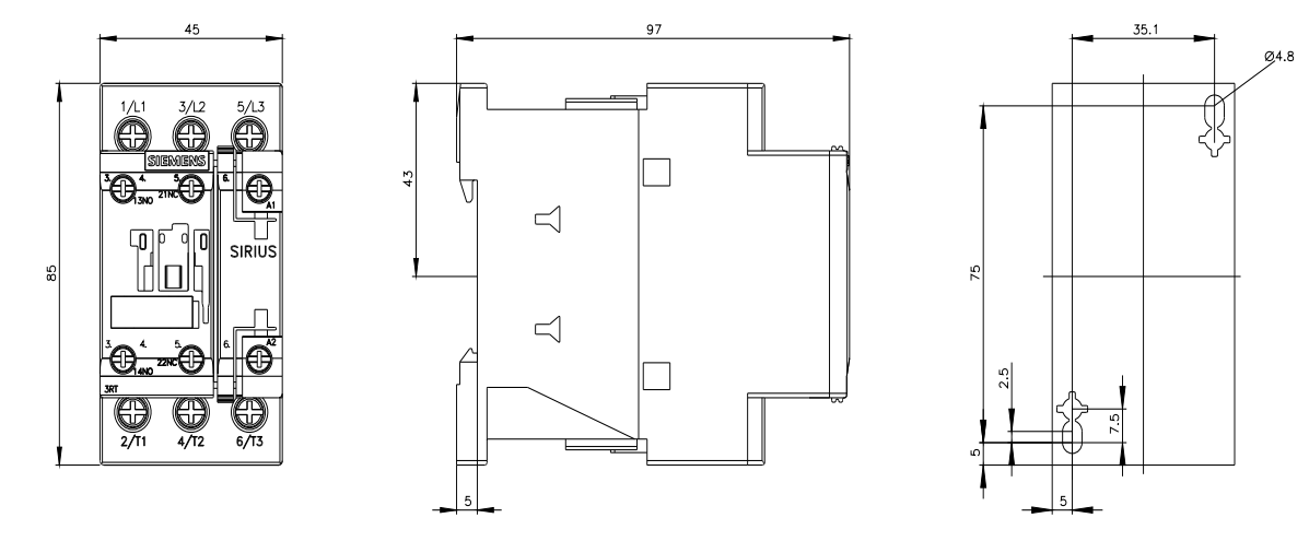 Bản vẽ kích thước sản phẩm Siemens 3RT6023-1AN20