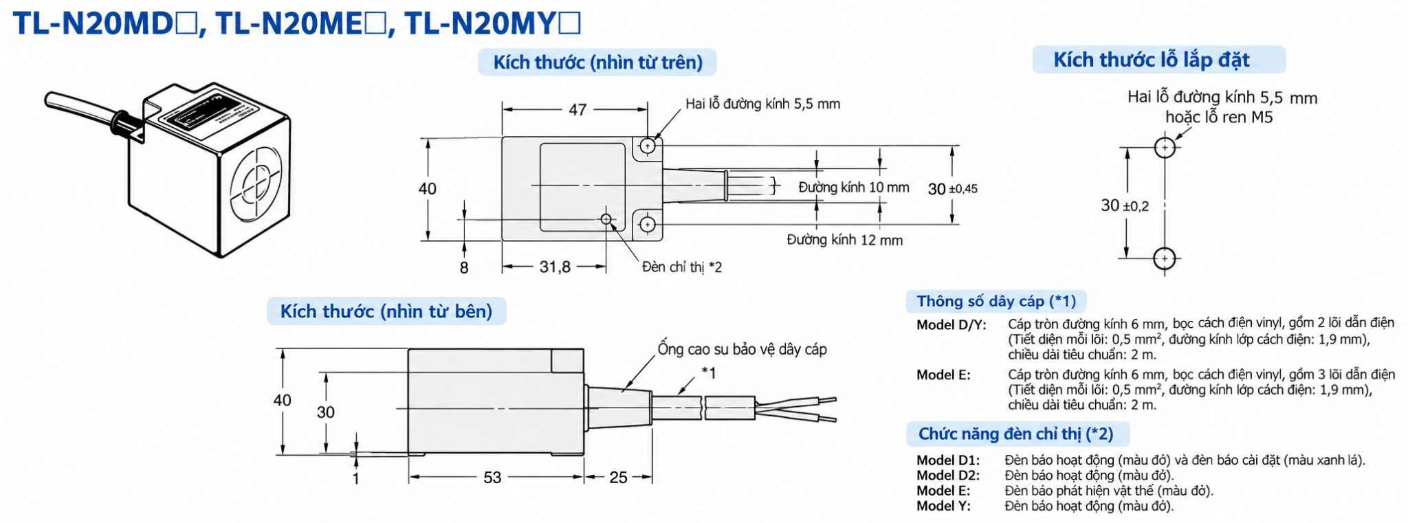 Bản vẽ kích thước cảm biến tiệm cận Omron TL-N20MD1