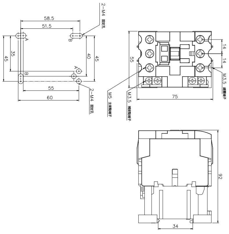 Bản vẽ kích thước Contactor TECO CU-32