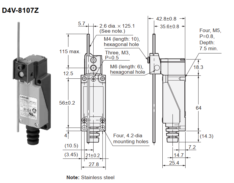 Bản vẽ kích thước OMRON D4V-8107Z