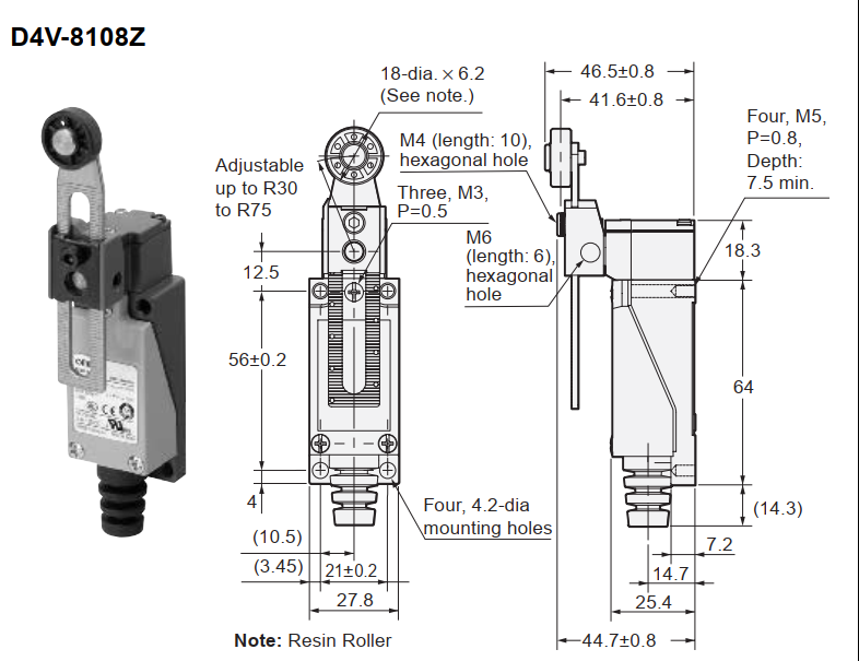 Bản vẽ kích thước OMRON D4V-8108Z
