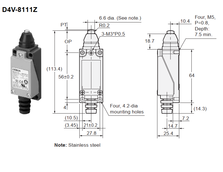 Bản vẽ mặt trước OMRON D4V-8111Z