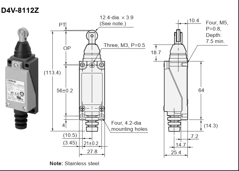 Bản vẽ mặt trước OMRON D4V-8112Z