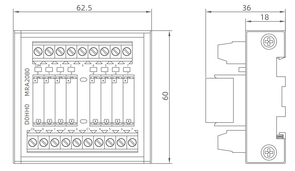 Kích thước relay 8P MRA2080