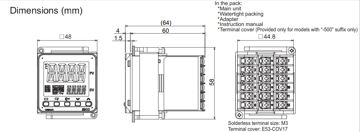 Bản vẽ kích thước sản phẩm Omron E5CC-QX2ASM-800 - hình 1
