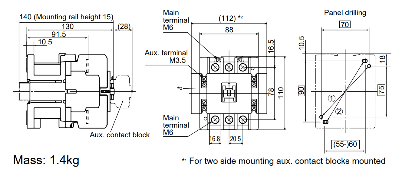 Bản vẽ kích thước Contactor Fuji SC-N3/G DC24V