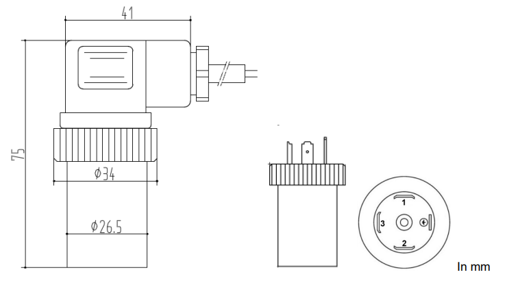 Bản vẽ kích thước cảm biến áp suất PCM300 chiều cao 75mm và đường kính thân