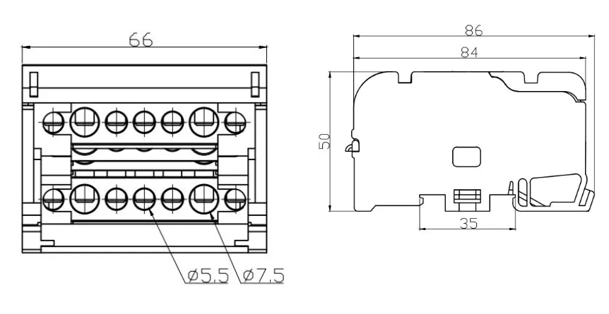 Bản vẽ kích thước cầu đấu phân phối điện JH8407 Model 407
