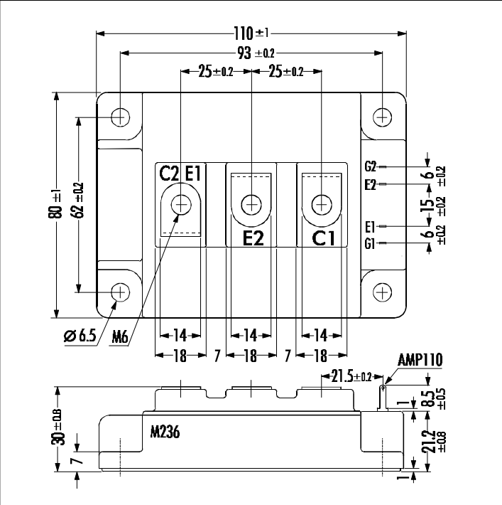 Bản vẽ kích thước module IGBT 2MBI600NT-060 Fuji Electric - hình 1