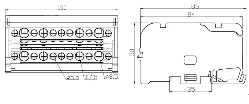 Bản vẽ kích thước cầu đấu phân phối điện JH8411 Model 411